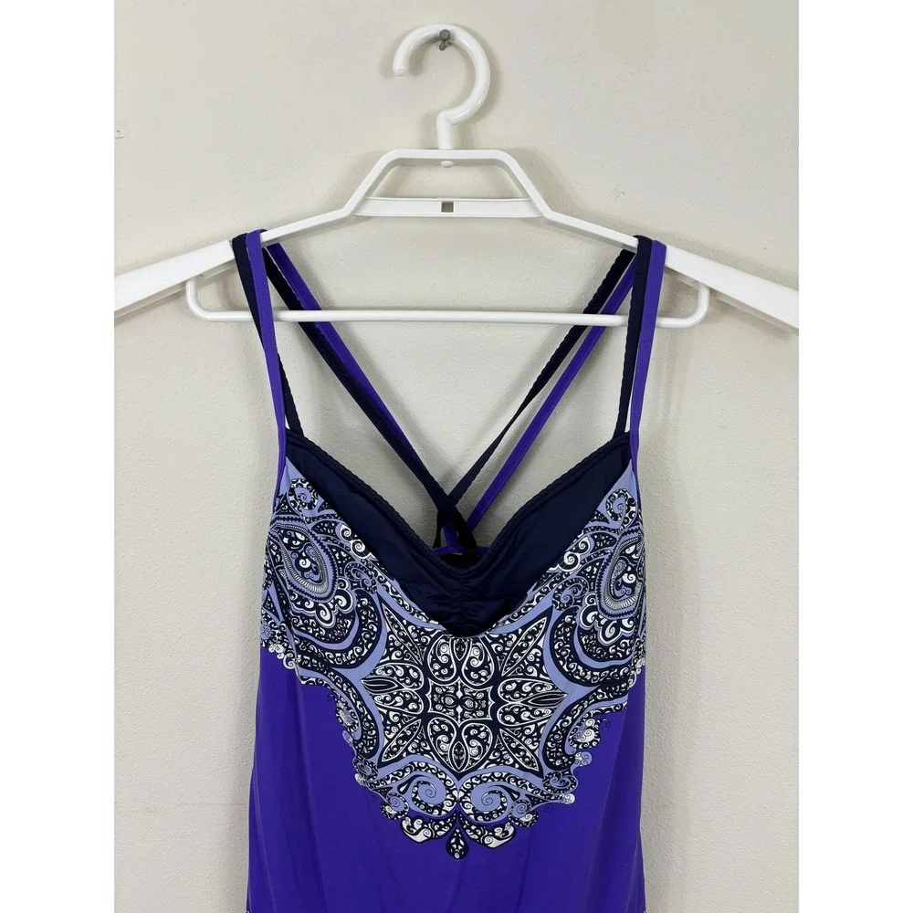 Athleta Tankini Swimsuit Top Womens Small Paisley Print Strappy Swim Bathing Sui